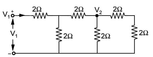 The voltage transfer ratio V2/ V1 for the network shown