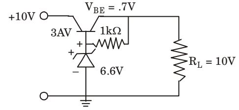 The three-terminal linear voltage regulator is connected